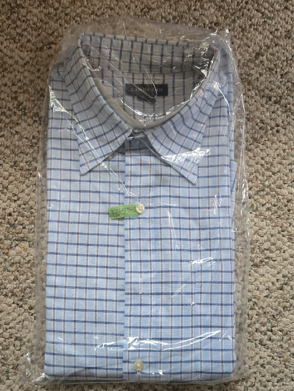 Lands' End Men's Light Blue Windowpane Dress Shirt